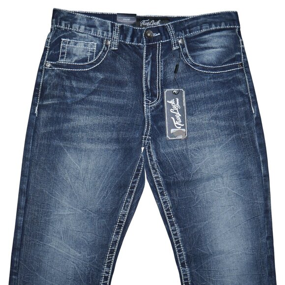 True Luck Men's Dark Wash Jeans Actual Size 34x30 Tag 30x30 (Runs Big) NWT BKE - Picture 5 of 10